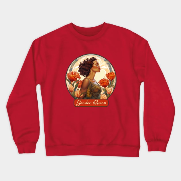 Garden Queen Vintage Tulip Flower African American Woman Gardener Crewneck Sweatshirt by Pine Hill Goods